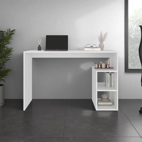 Miekor Furniture Benson Desk, 3 Shelves, White No9563