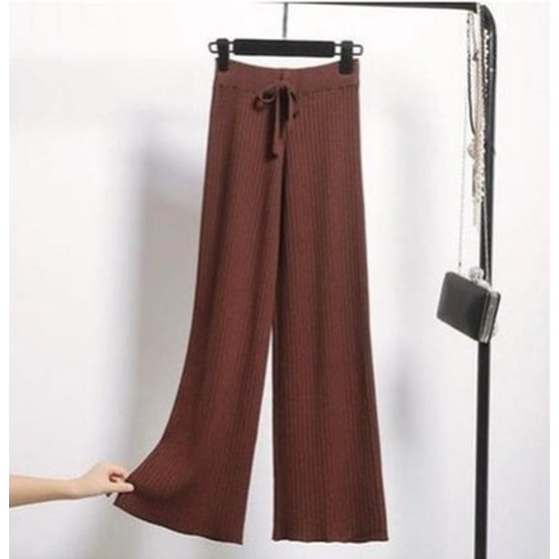 Pantalones anchos de punto con colgante para mujer, pantalones holgados informales retro de cintura alta y rectos para otoño e invierno