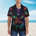 thumbnail image 2 of Balery Futuristic Cat Warrior Camisas hawaianas de manga corta para hombre, camisas playeras de corte holgado, camisas de vacaciones con botones,3X-Large, 2 of 7