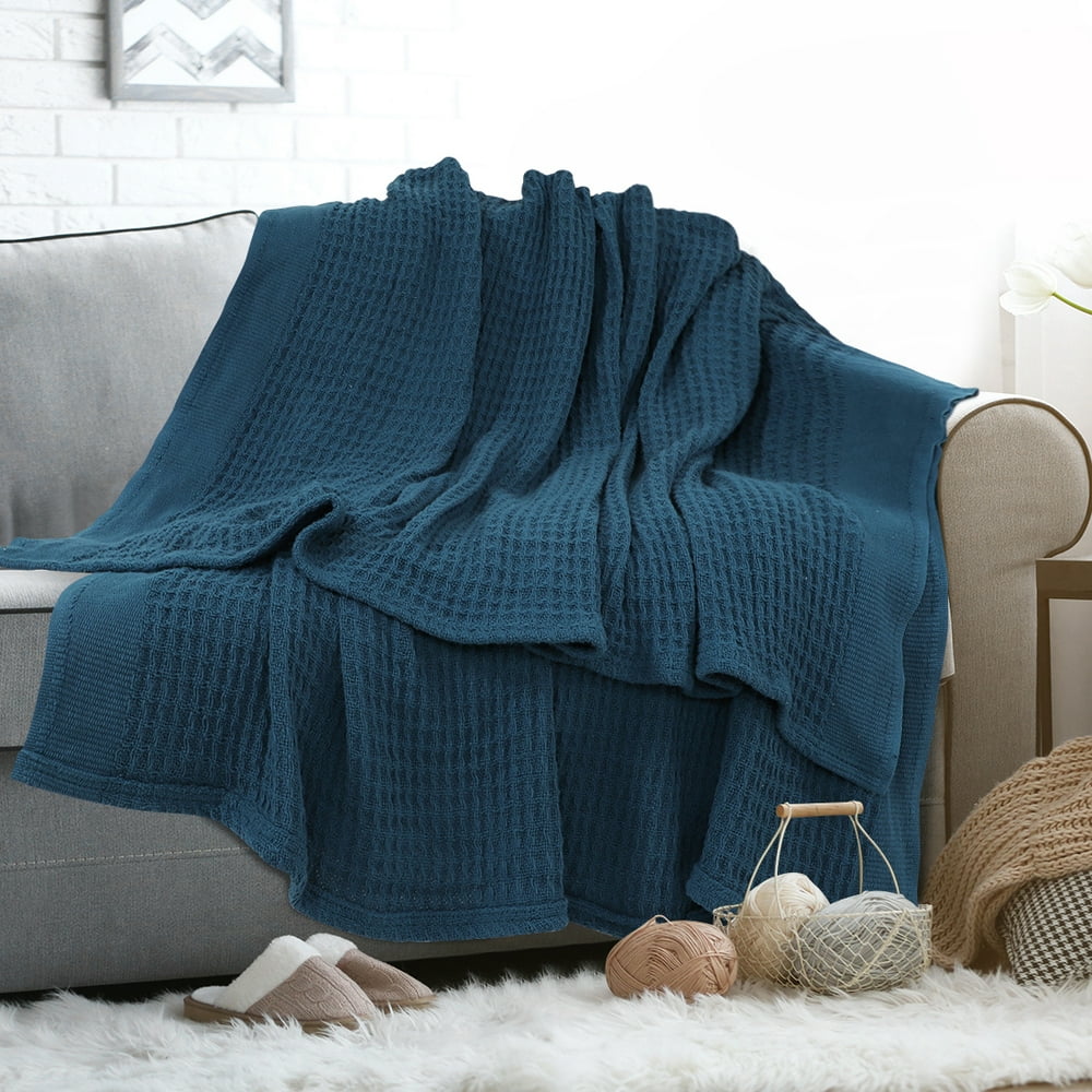 100% Cotton Waffle Woven Soft Knit Throw Blanket for Bed Couch Sofa ...