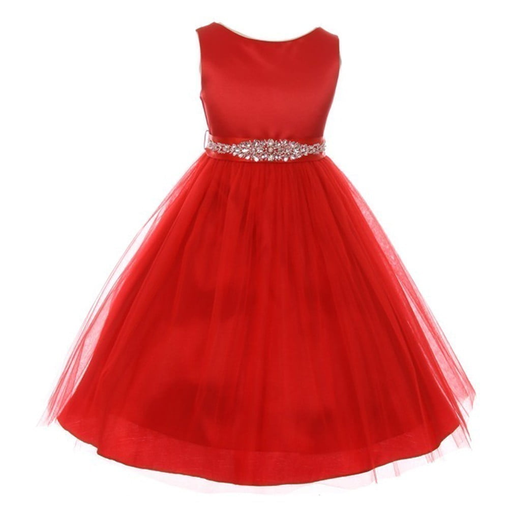 My Best Kids Little Girls Red Glitter Bejeweled Waist Sleeveless