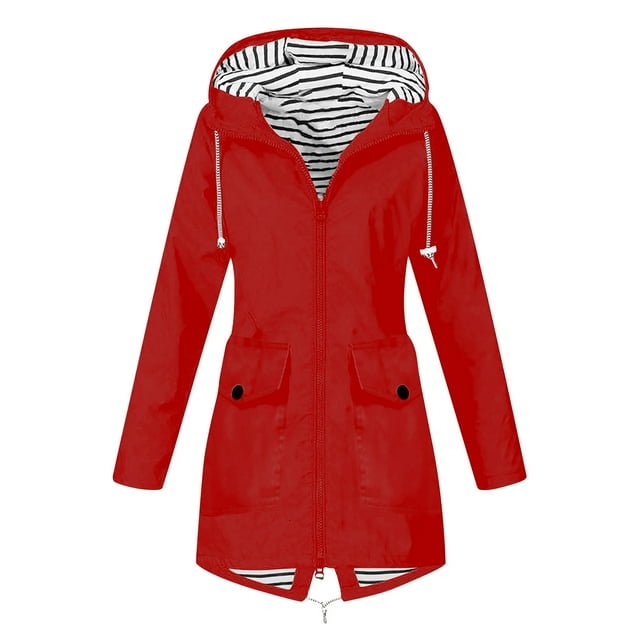 DDAPJ pyju Veste Imperméable pour Femmes en Liquidation 2023, Imperméable Léger à Rayures avec Poches et Capuche, Coupe-Vent Pliable pour Randonnée, Voyage, Extérieur