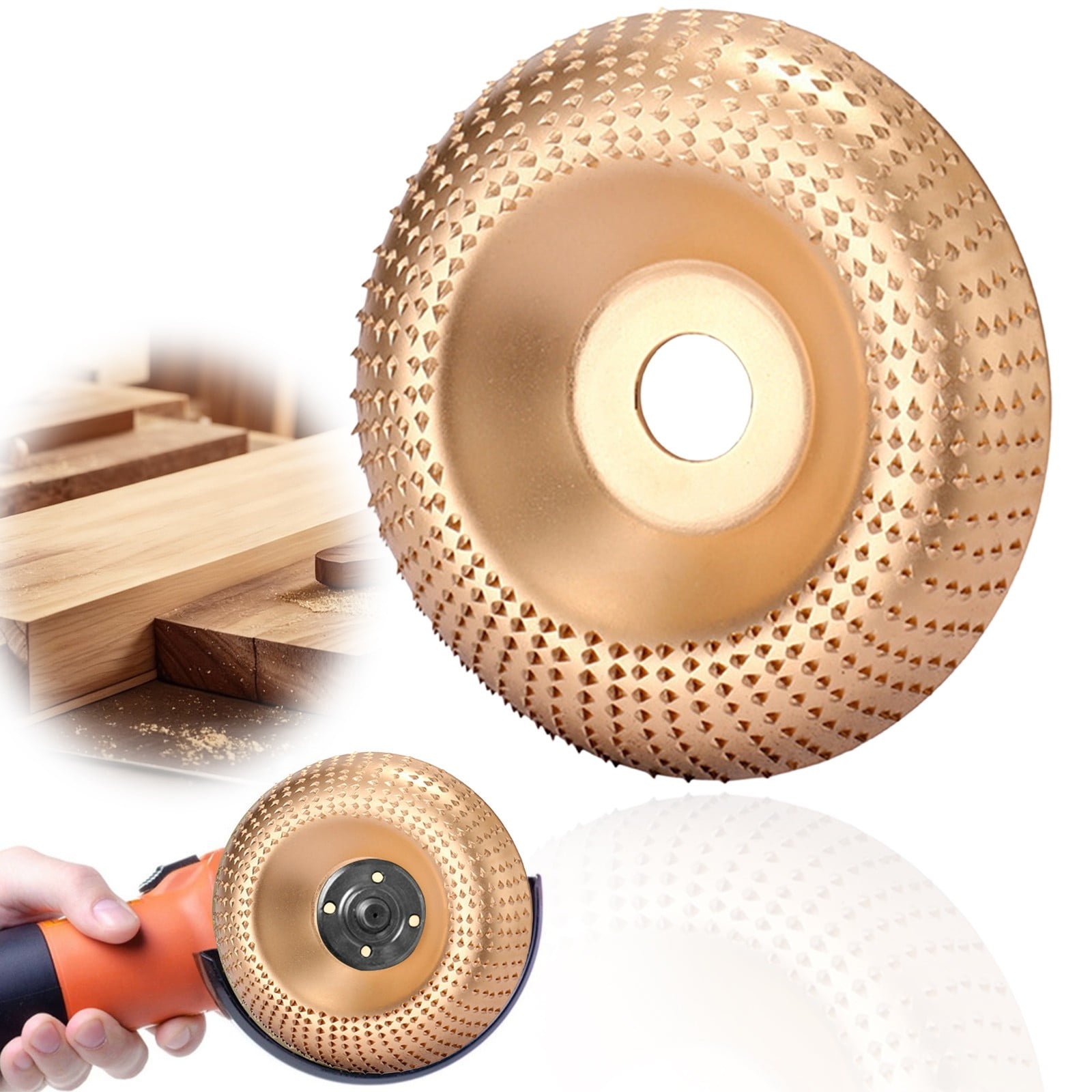 Gold Wood Carving Wheel 4 Inch Angle Grinder Disc 16/22mm Arbor Hardened Steel Polishing Grinding Pad Heavy Duty Furniture Shaping Bowl Carving Tool Kit
