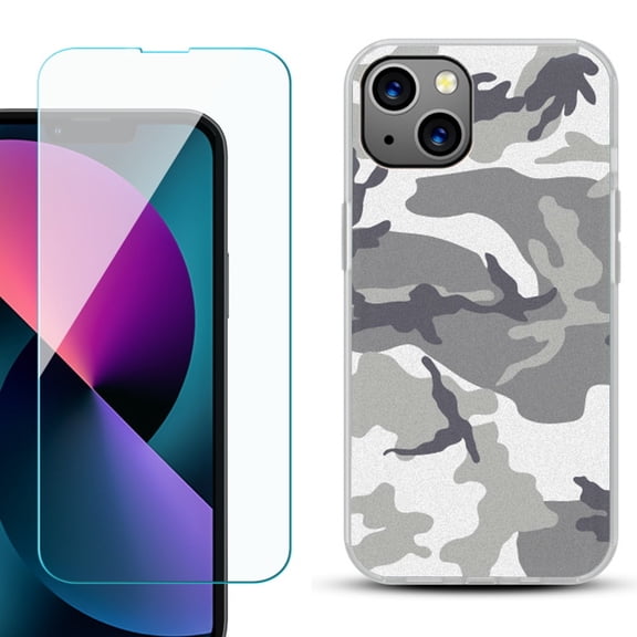 Slim-Fit Gel TPU Phone Case for iPhone 13 Mini, with Tempered Glass Screen Protector, by OneToughShield ® - Urban Camo