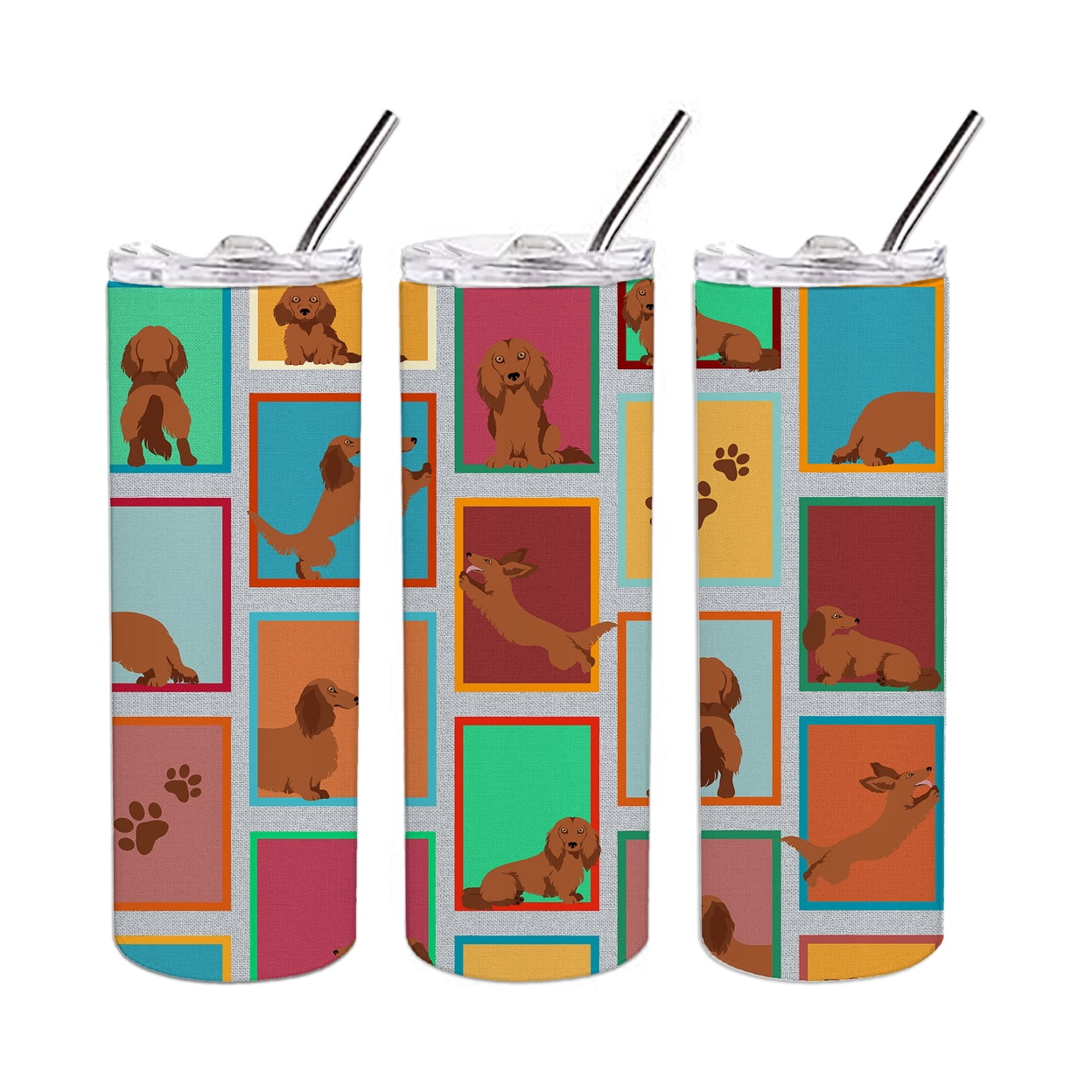 Lots of Longhaired Red Dachshund Stainless Steel 20 oz Skinny Tumbler 3 in x 8.25 in