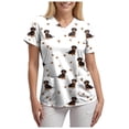 thumbnail image 5 of felwors Scrubs for Women Animal Print Tops Short Sleeve Cartoon Pattern V Neck Stretchy Nursing Uniform with Pockets (White, XXXL), 5 of 7