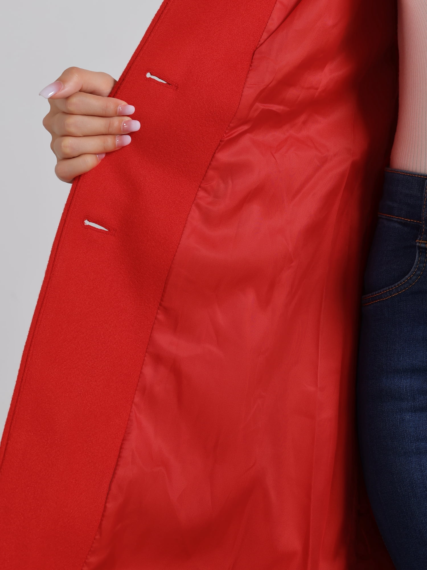 DARING DIVA Women's Notched Lapel Single Breasted Long Sleeve Winter Coats Red XS