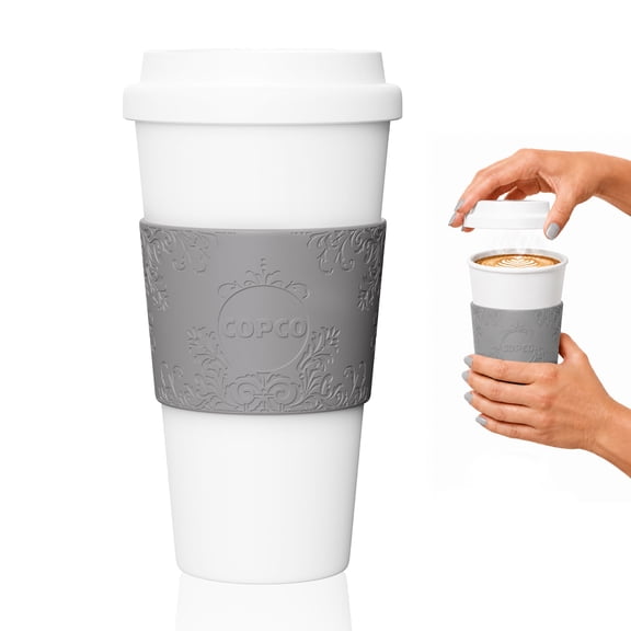 Copco Acadia 16 oz Travel Mug - Insulated Reusable Coffee Tumbler with Double-Walled Plastic, Leak-Resistant Lid, BPA-Free - Portable Mug for Hot & Cold Drinks, Cup Holder Friendly (Damask)