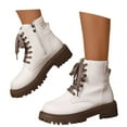 thumbnail image 2 of Ankle Boots for Women Side Zipper Lace up Booties Winter Combat Boot (Beige 40), 2 of 8
