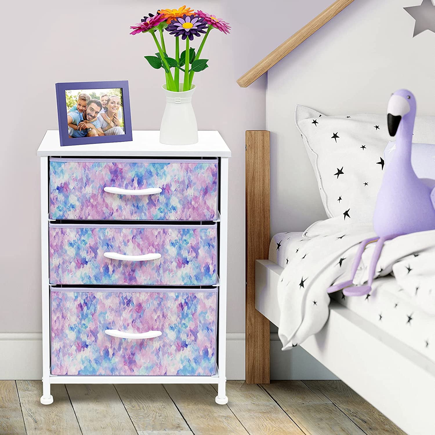 Sorbus: Storage Organizer with 3 Drawers, Steel Frame, Wood Top, Tie-Dye