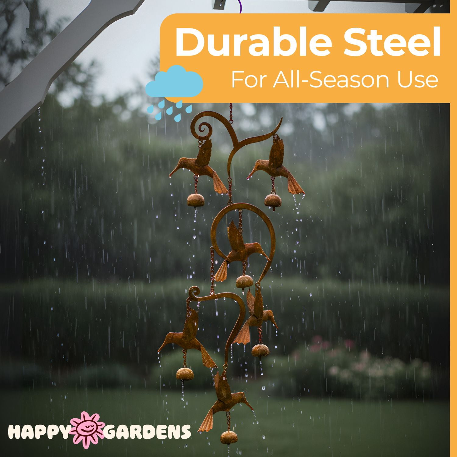 Handcrafted Scrollwork Steel Hummingbird Wind Chimes With 6 Bells (Flamed Finish) Happy Gardens Outdoor Metal Hook Hanging Decor For Outside Back Yard