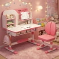 thumbnail image 3 of YNCE Kids Study Desk and Chair Set for 6-14, Height Adjustable Study Table Chair Set for Kids with Drawers Bookstand 80cm Desktop Foot Pedal Ergonomic Table Chairs for Boys Girls, 3 of 8