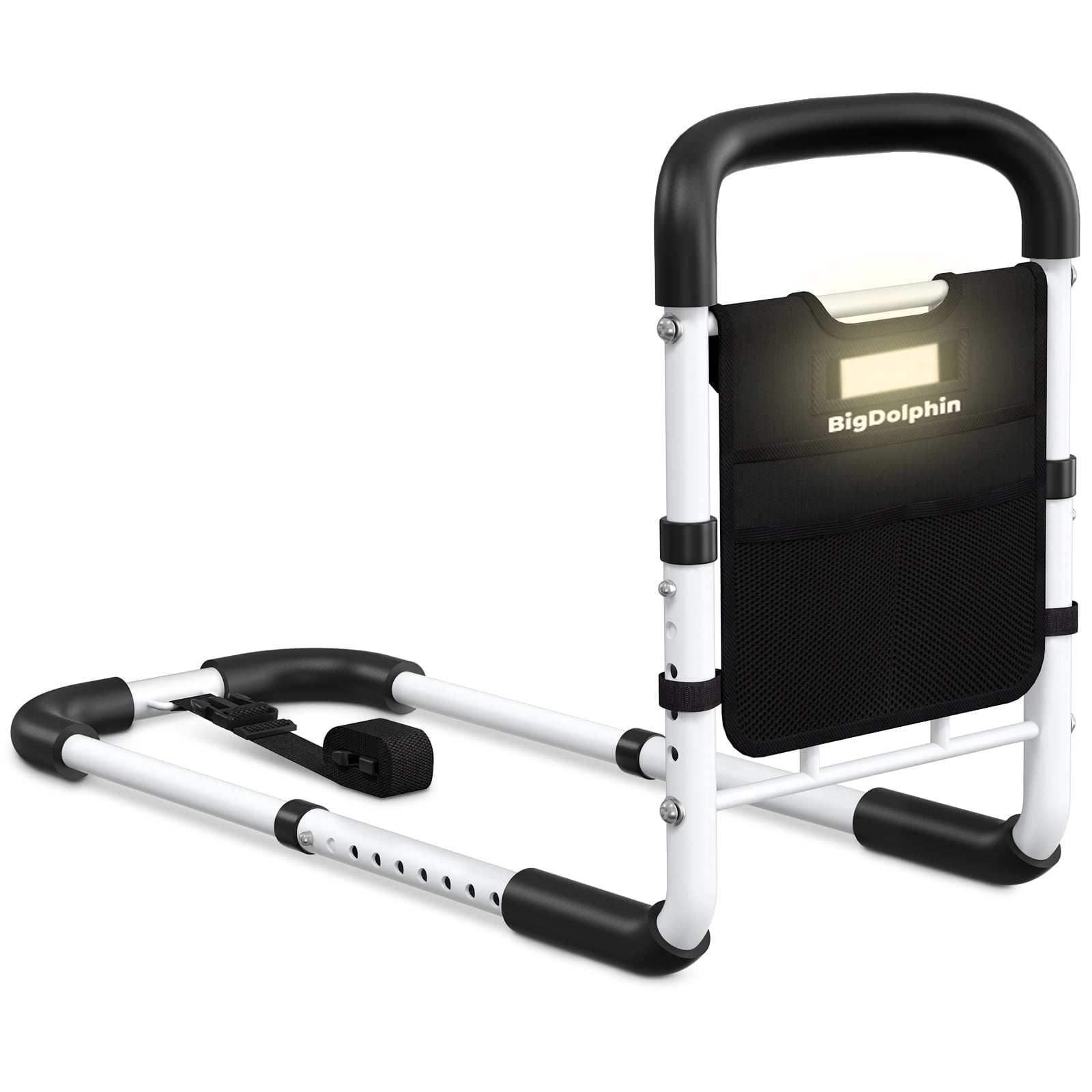 BigDolphin Adjustable Bed Rail for Seniors – Supports up to 350 LBS with Motion Sensor Light, Non-Slip Grip & Storage Bag, Ideal Bed Assist Rails for Elderly Adults Safety