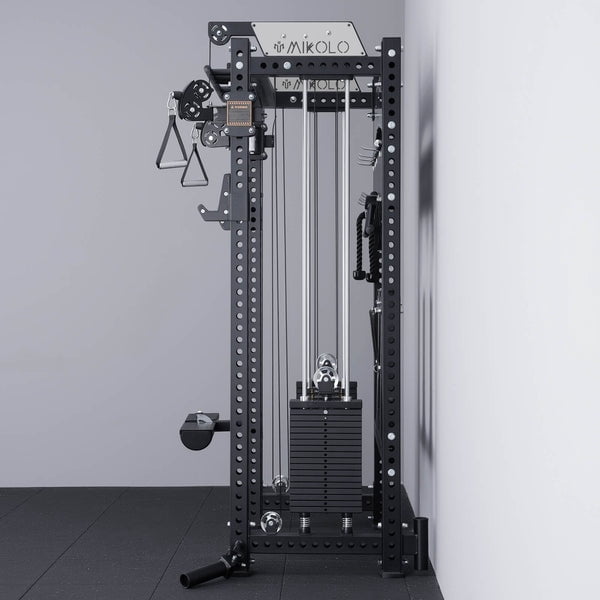 Mikolo Anubis-2.0 Smith Machine with Weight Stack, 3“×3” All-in-One Power Cage with LAT Pulldown & Cable Crossover, 3200LBS Multi-Function Trainer with Aluminum Pulley System with Weight Bench