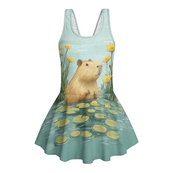 FUIALDOLG Cute Sea Animal Otter Swimwear for Girl Cartoon Girl's One Piece Swimsuits Cute Otter Swim Dress Quick Drying Beach Wear Teens Girl Tankini Swimwear for Sports Training Bathing Suit,3-4Y