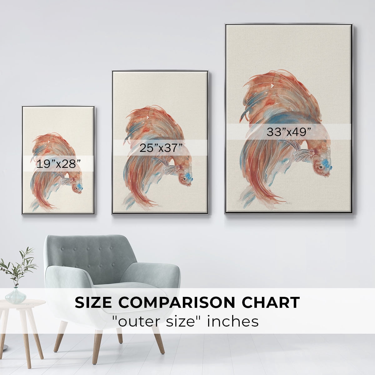 Betta III Framed Premium Gallery Wrapped Canvas - Ready to Hang - 17 x 25 - Silver Floating Frame