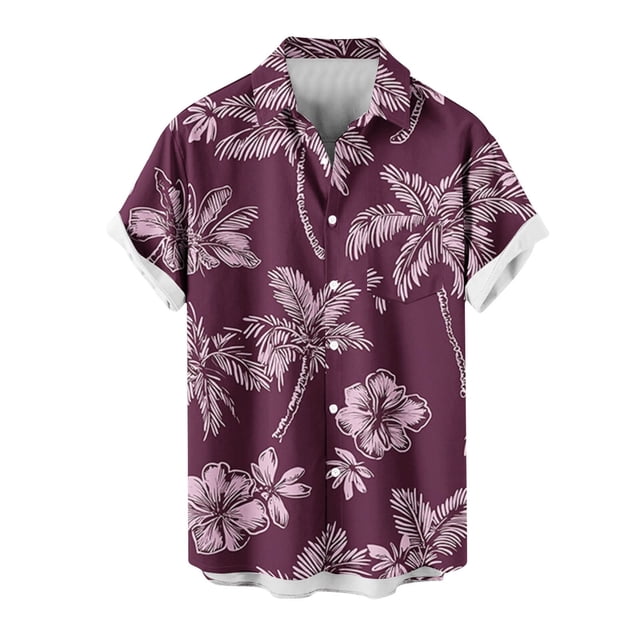 Mens Casual Manga Corta Botón Abajo Camisas Impresas Bolsillo Botón Turndown Cuello Top Blusa Camisa