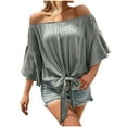 thumbnail image 2 of Karight Womens Plus Size Off The Shoulder Blouse Tops Half Sleeves Tie Front Sexy Flowy Top, 2 of 6