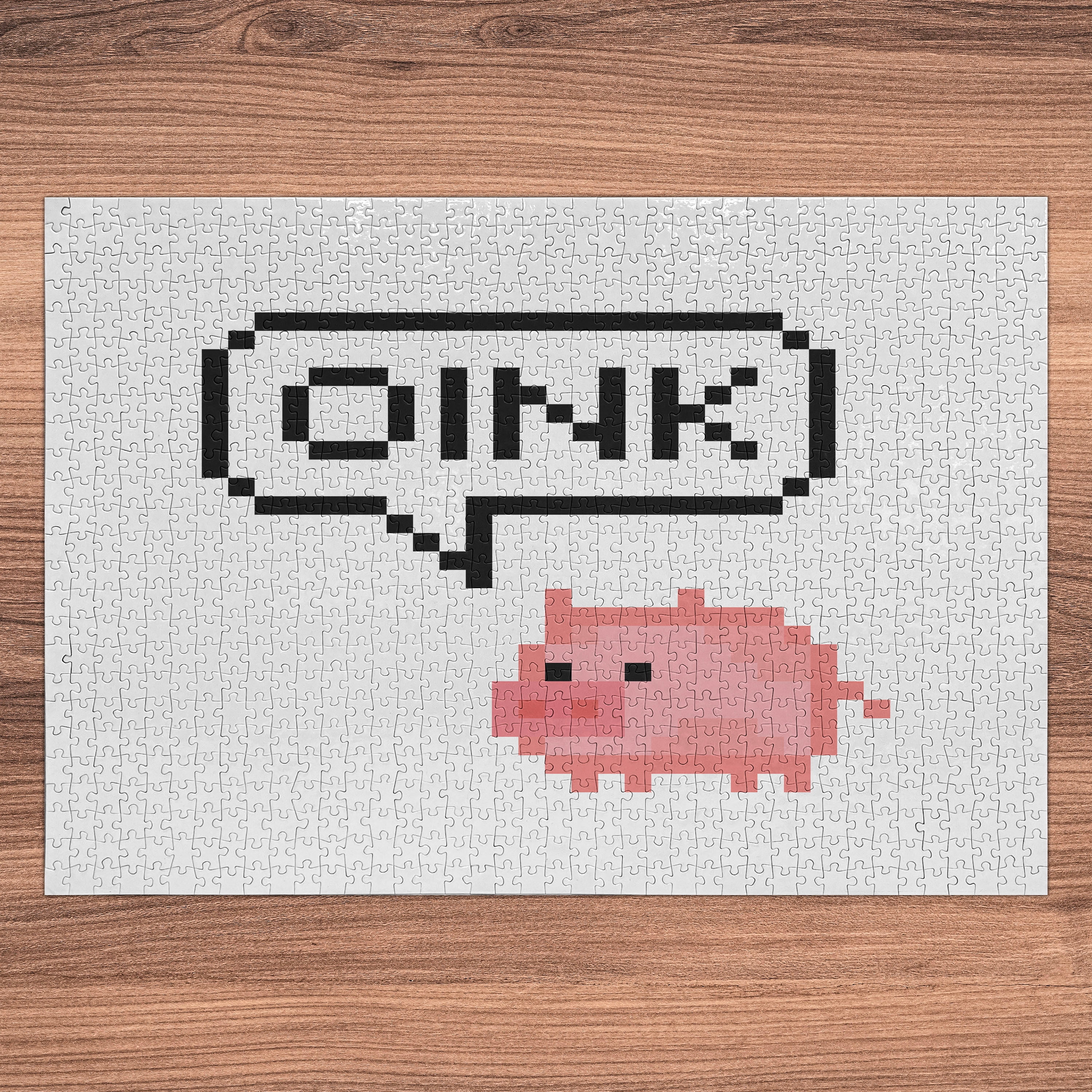 Ambesonne Oink Jigsaw Puzzle Durable Cardboard, Pixel Art Pig
