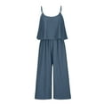 thumbnail image 6 of CheerKidz Women's Ruffled Waist Wide Leg Jumpsuit Solid Color Casual Romper with Side Split Elegant Summer Outfit(Blue,2XL), 6 of 8