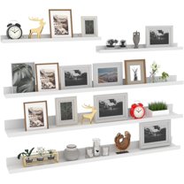 47 Inch Long Floating Shelves for Wall Set of 5, White Wood Wall Shelves for Bathroom, Bedroom, Kitchen, Living Room Storage and Decoration, Wooden Picture Ledge