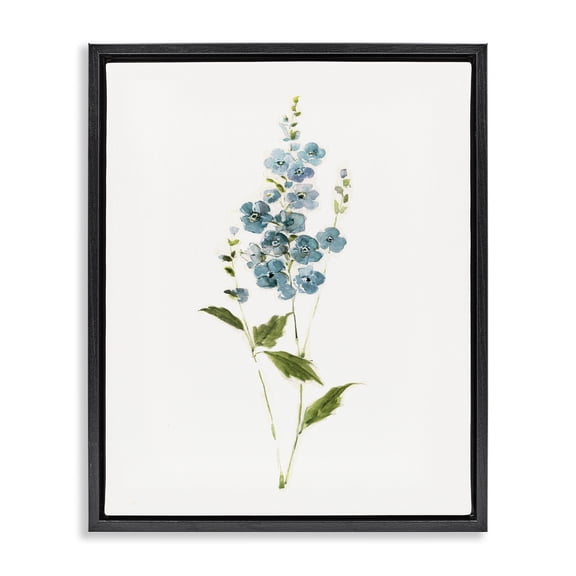 Stupell Industries Transitional Delicate Blue Sprigs Black Floating Frame Canvas Art, 17 x 21, by Sally Swatland