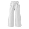 thumbnail image 4 of Womens Loose Casual Wide Leg Pants Solid Elastic Drawstring Waist Sweat Trousers with Pockets, Breathable Comfy Bottoms for Indoor Rest and Outdoor Activities S-3XL White, 4 of 7