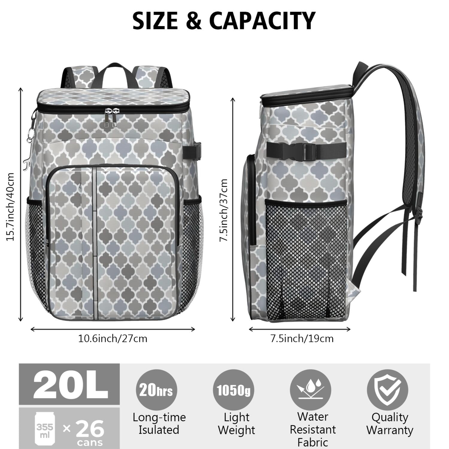 Travel Cooler Bag - Boho Bohemia Pioneer Flower Geometric Line Art Camping Beer Cooler Backpack with Bottle Opener- Waterproof Insulated Picnic Backpacks - Cooler Bag for Beach
