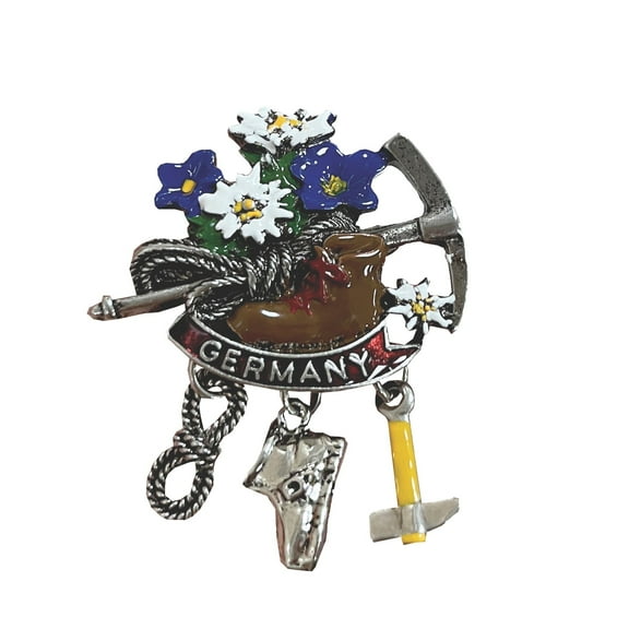 Oktoberfest Haus German Hiking Pickaxe Theme Metal Hat Pin Rope and Boot along with a "Germany" Banner
