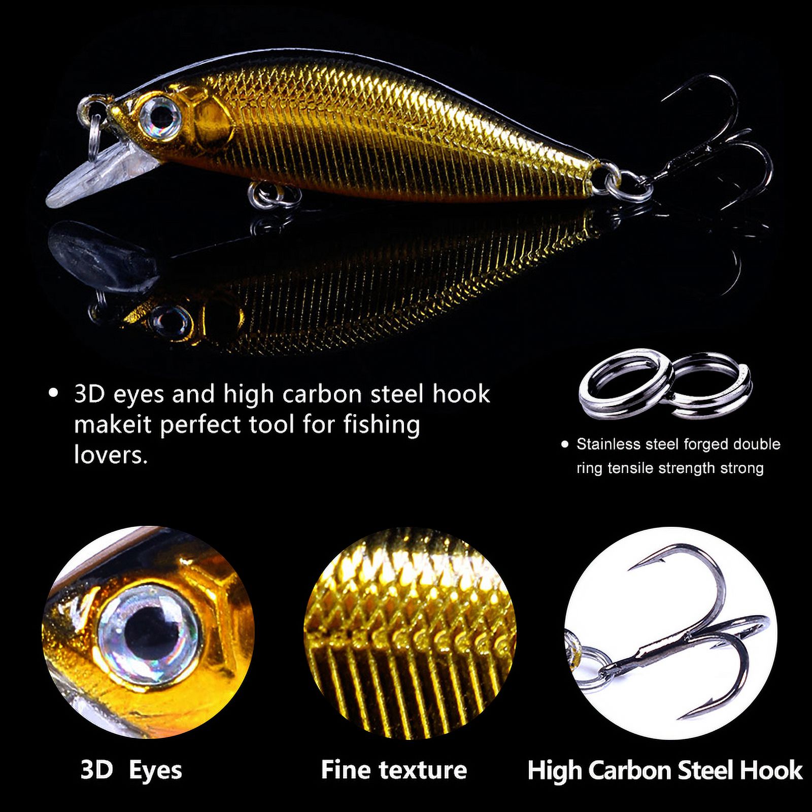 HENGJIA Fishing Lures Hard Bait Minnow VIB Lure with Treble Hook Life-Like Swimbait Fishing Bait Popper Crankbait Sinking Lure for Trout Bass Walleye Redfish, 6PCS