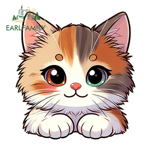 EARLFAMILY 5.1 Inch Cat Cartoon Cute Car Sticker Motorcycle Truck Bumper Windows Scratch-Proof Decal Graffti Fashion Waterproof Car Goods