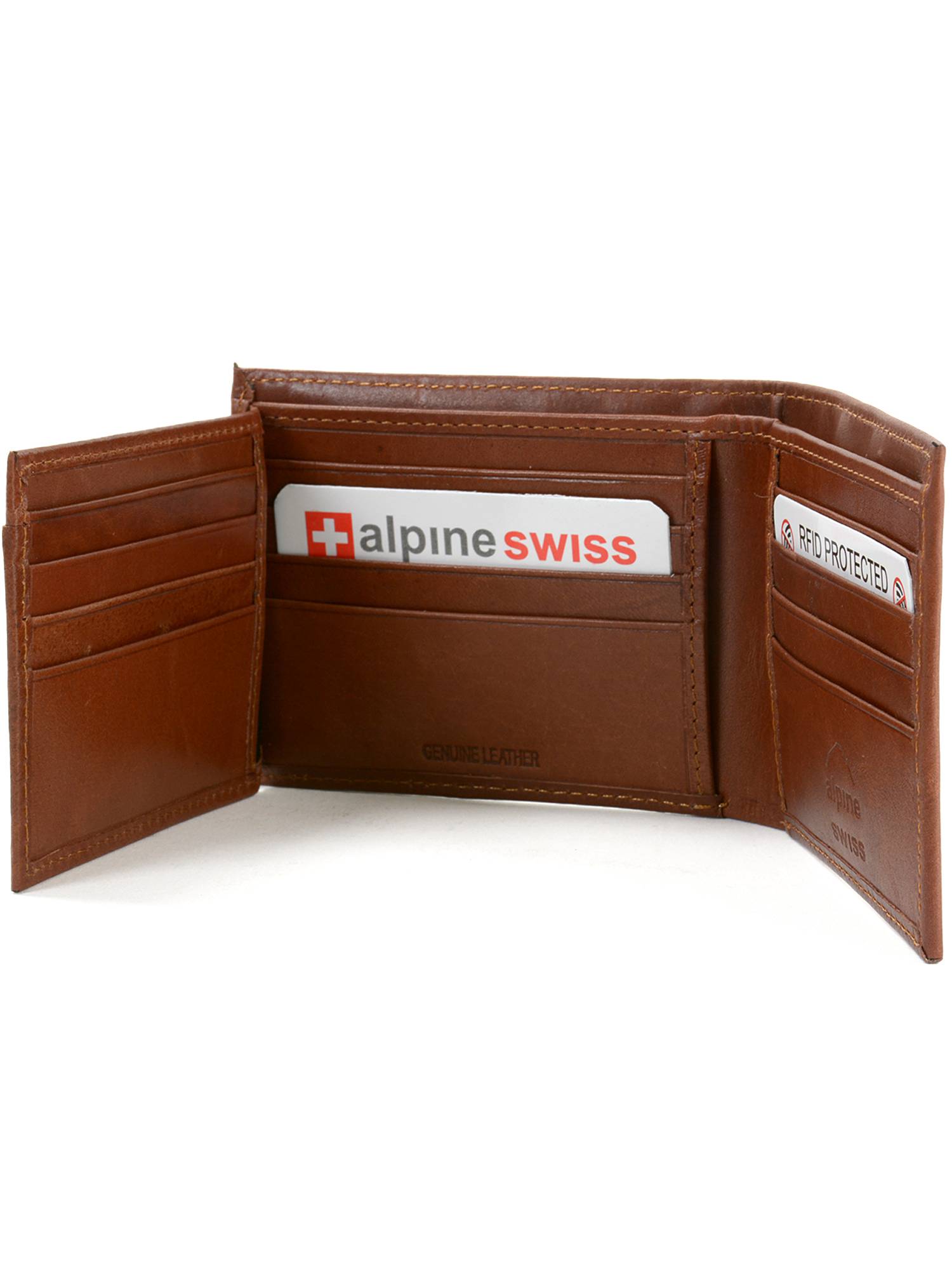 Alpine Swiss Mens Leather RFID Bifold Wallet 2 ID Windows Divided Bill Section - image 2 of 7