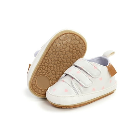 

Rotosw Toddler Kids Crib Shoes First Walkers Flats Casual Moccasin Shoe Anti Slip Prewalker Sneakers Walking Comfortable Heart Print-White 6C