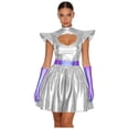 thumbnail image 7 of Aislor Womens Metallic Space Alien Shiny Robot Dress Carnival Outfits with Gloves Silver XXL, 7 of 7