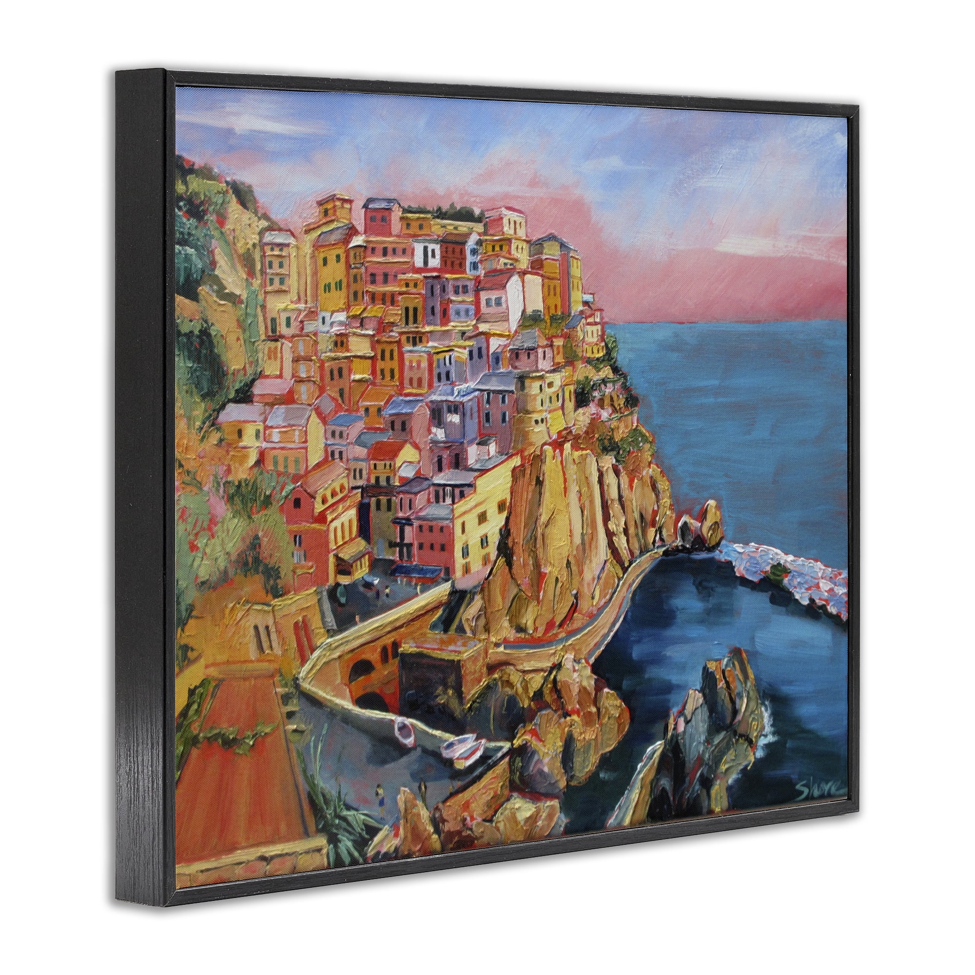 Stupell Industries Cinque Terre Seascape Architecture Black Framed Giclee Art, design by Maxine Shore