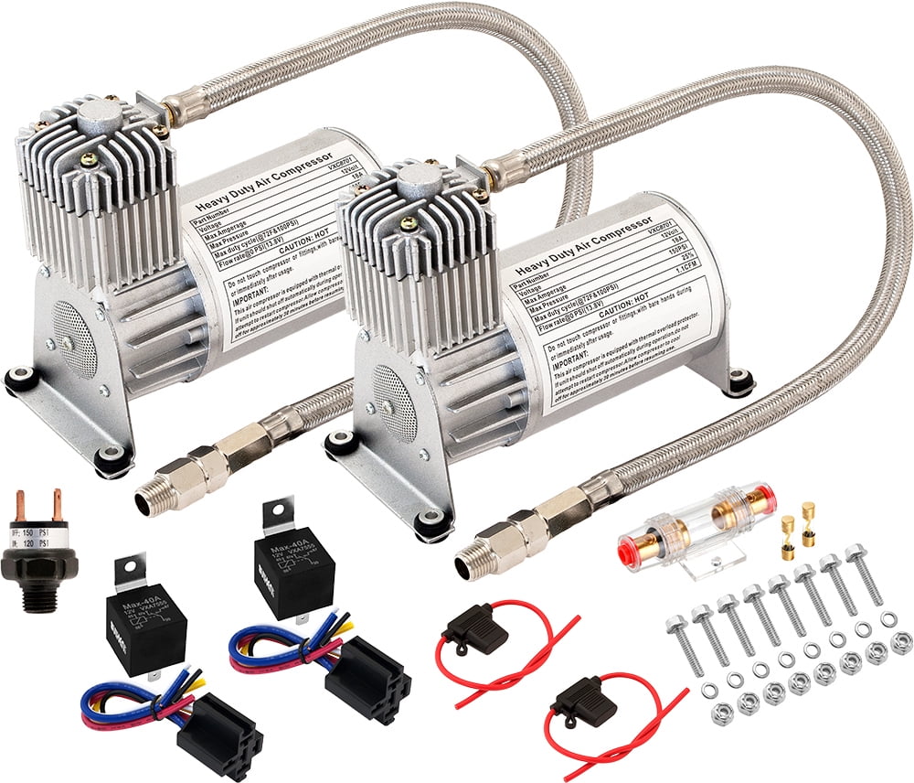 Vixen Horns Heavy Duty Dual Onboard Air Compressors 150 PSI. Universal