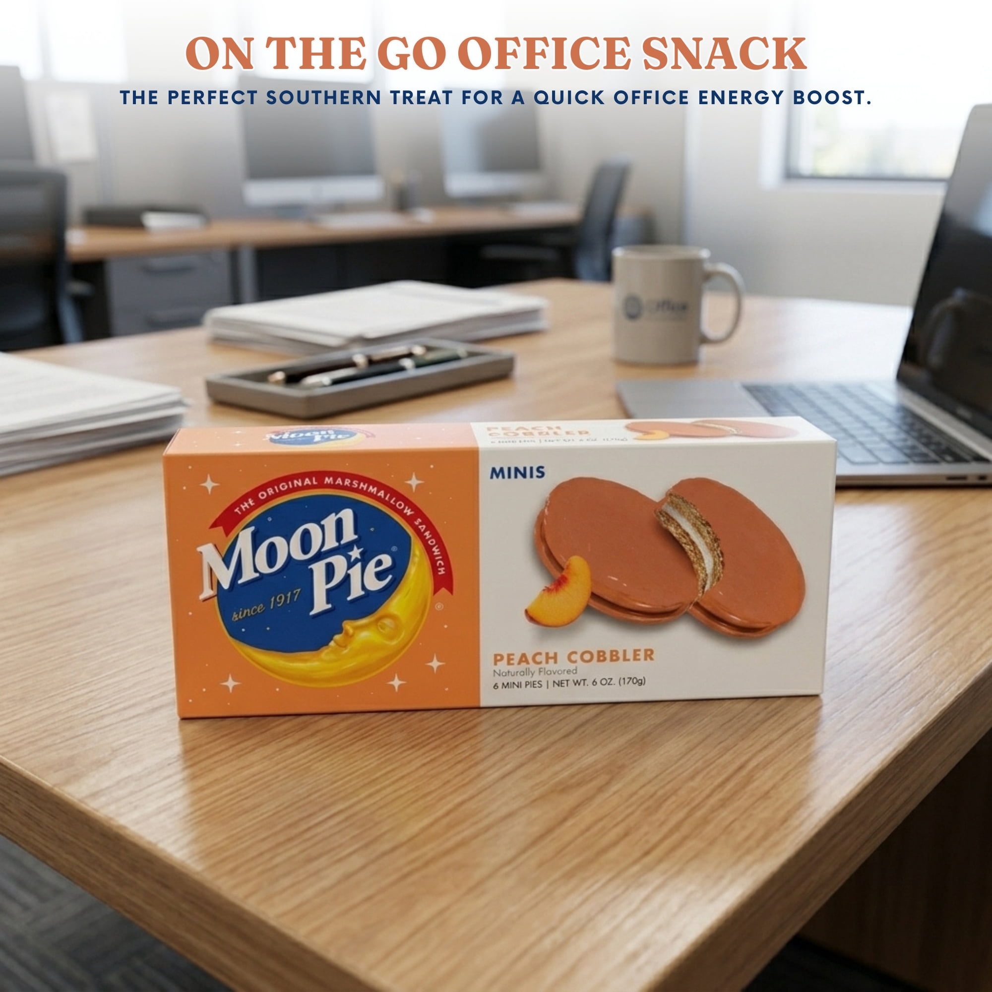 Moon Pie Minis Peach Cobbler Marshmallow Sandwiches (Pack of 2, 12 Total Mini Pies), Individually Wrapped Snack Cakes with Noelle's Delight