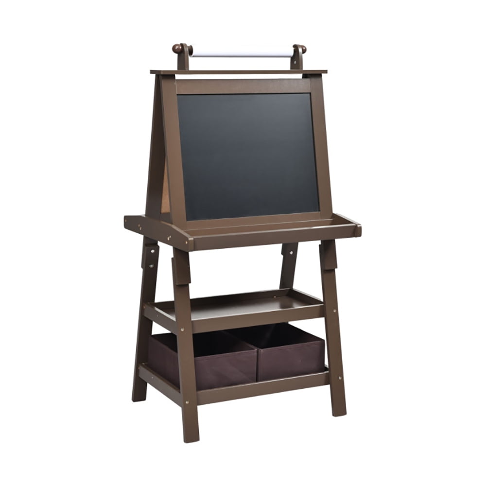 Spaco 3-in-1 Double-Sided Storage Art Easel, Toddler Art Easel for Kids Ages 3-8, Educational Toys Gifts for Kids, Brown