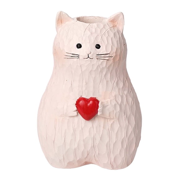 Valentine's Day Cat Holding Heart Vase Resin Cat-Shaped Statue Vase Cartoon Cat Vase Modern Minimalist Heart Vase Home Kitten Decoration for Valentines Mother's Day Bedroom Creative Sculpture