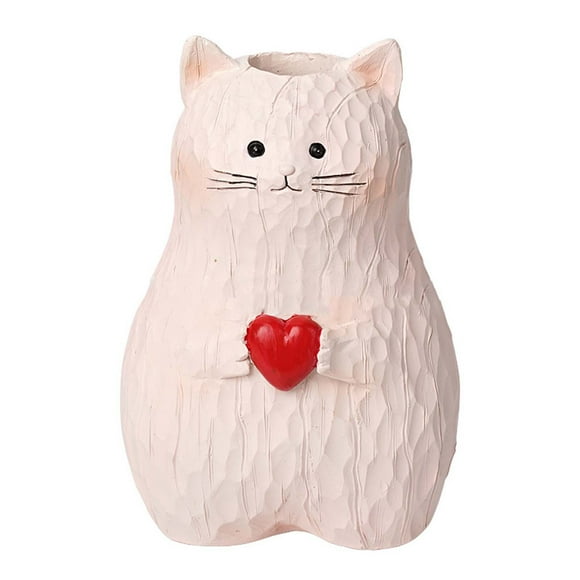 Riforla Valentine's Day Cat Vase Resin Cat Shaped Vase Cat Statue Holding Heart Vase Modern Minimalist Cute Cat Decoration Vase Cat Vase for Table Centerpieces Living Room for Cat Lovers Yellow