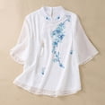 thumbnail image 2 of gbyLJF Women's Retro Cotton Linen Shirts Chinese Frog Button 3/4 Sleeve Blouses Ladies Elegant Fall Tunic Tops A02_White XL, 2 of 5