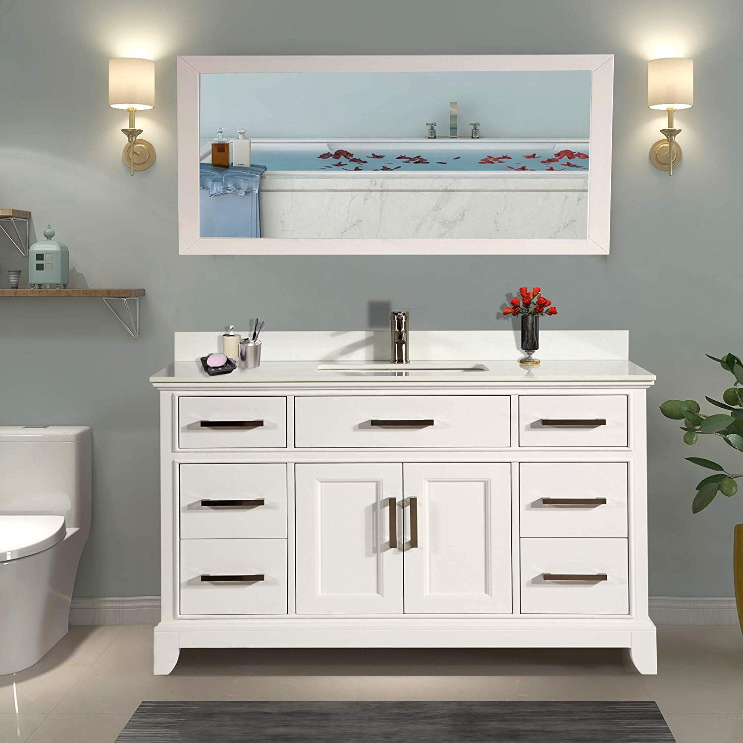 Vanity Art 60" Single Sink Bathroom Vanity Combo Set 7-Drawers, 1-Shelf