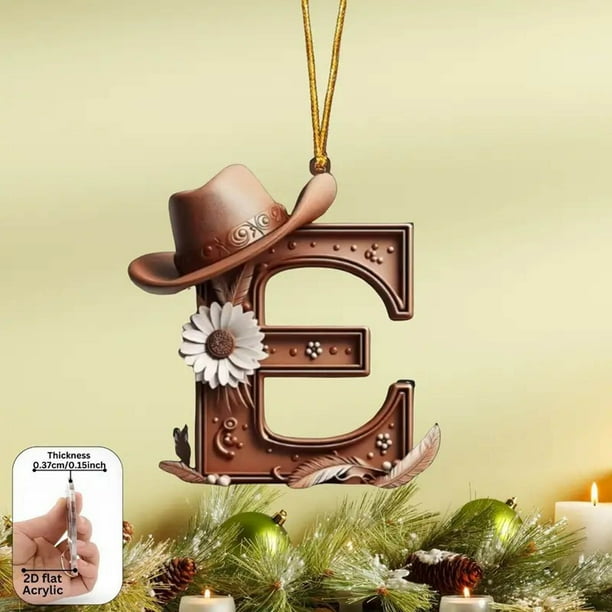 CaiYueKe Alphabet Christmas Ornaments, 26 Pc Set DIY Christmas Tree Letters, Acrylic Letter Pendants with Santa Hat Design, Xmas Decor for Tree Home Holiday Decorations, Acrylic Letters