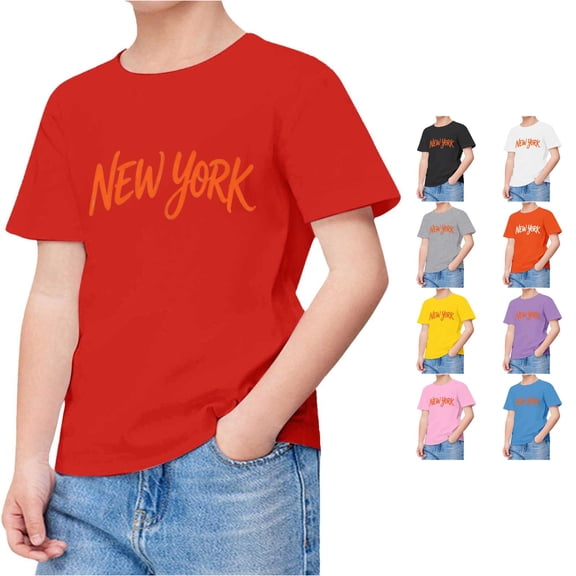 JAJAHO Boys Girls Cotton T Shirts Summer Short Sleeve Letter Printed Crew Neck Loose Fit Graphic Tees For Kids 1-10Y Versatile Tops