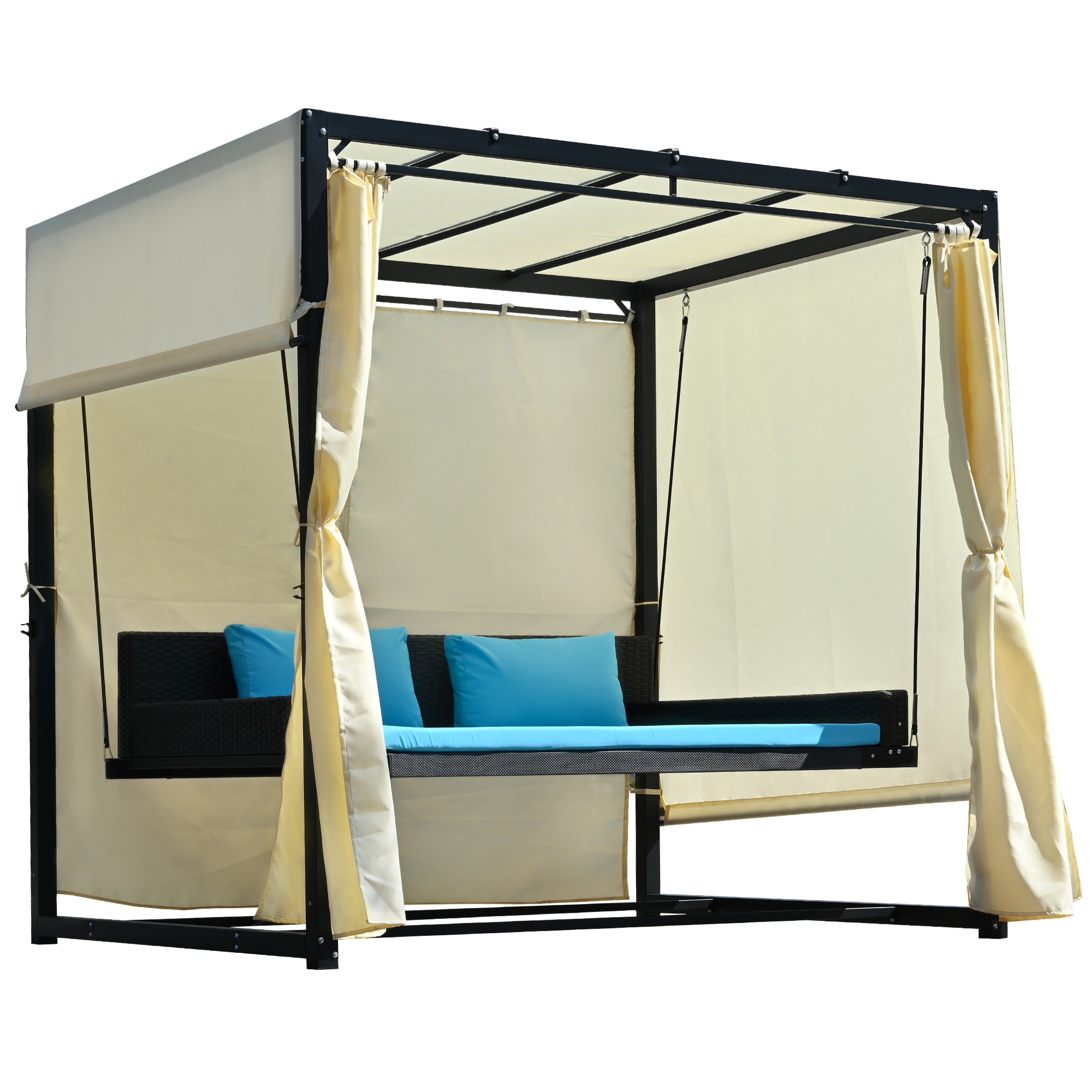 [VIDEO provided]2-3 People Outdoor Swing Bed,Adjustable Curtains,Suitable For Balconies, Gardens And Other Places - image 4 of 9
