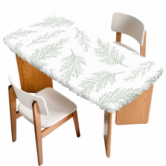 Spring Green Tree Branches Table Cloths for 4 Foot Rectangle Tables, Farmhouse Nature Botanical Patio Waterproof Elastic Fitted Tablecloths, Washable Rectangular Table Cover for Camping