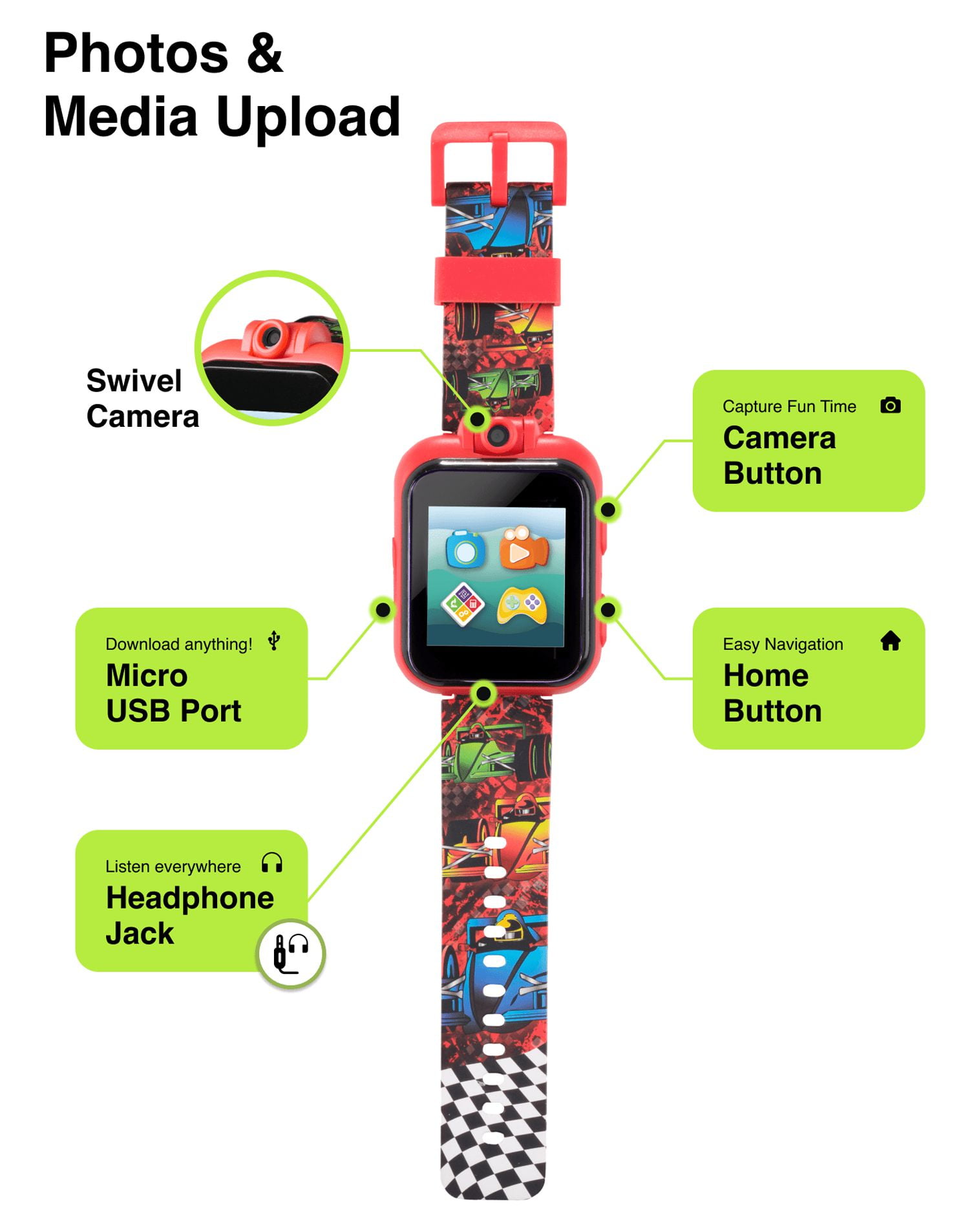 iTech Junior Boys Headphones & Smartwatch Set - Red Racing Print 900293M-40-R01