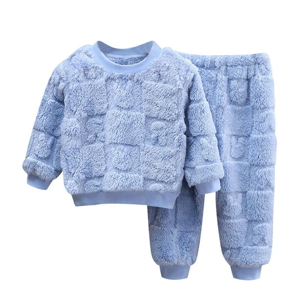 Gibobby Conjunto de Bebé A Niño Conjunto de dos piezas cálido y difuso para niñas, ropa de casa jacquar para niños, pijamas de bebé y forro polar para niños(Azul,6-12 Months)