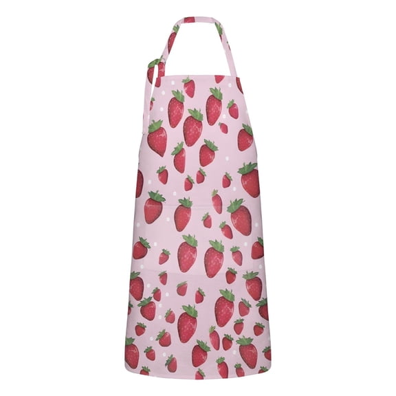 Strawberry Plants Fruit Dot Pink Pattern Apron-Garden Aprons for Women with Pockets-Cotton Linen Waterproof Kitchen Cooking Gardening Aprons Adjustable for Kitchen,Cooking,BBQ and Salon 33x27 Inch