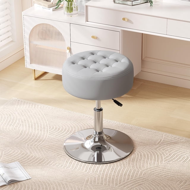 Taburete otomano Furniliving de terciopelo giratorio de mediados de siglo, gris claro